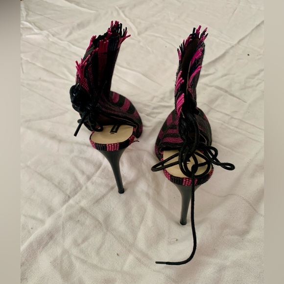 NWOT Zara Striped Woven Textured Lace-Up Heels - Picture 3 of 9